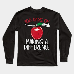 Days Of Difference Apple 100th Day School Teacher Long Sleeve T-Shirt